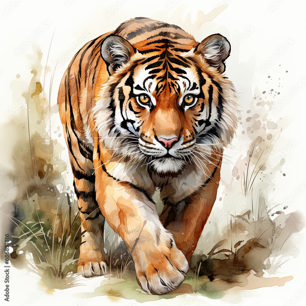 Obraz premium watercolor Tiger clipart, Generative Ai