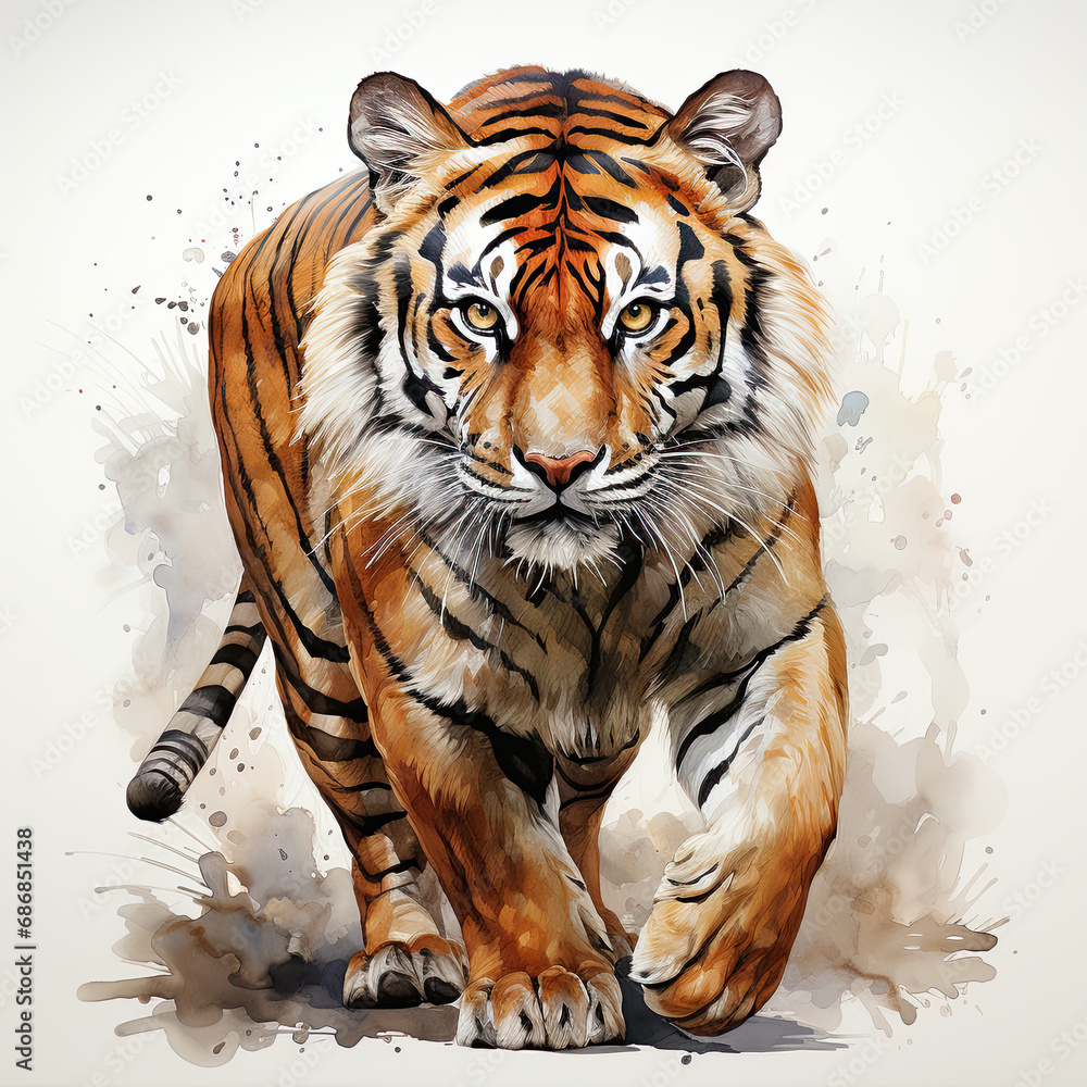 Obraz premium watercolor Tiger clipart, Generative Ai