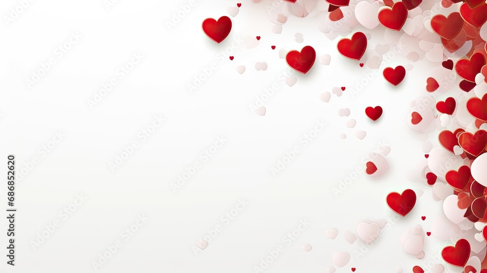 a white natural background adorned with hearts, there's empty space for text or invitation, making it suitable for use as a banner.
