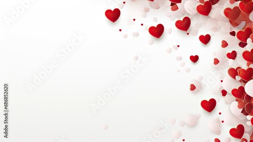 a white natural background adorned with hearts, there's empty space for text or invitation, making it suitable for use as a banner.