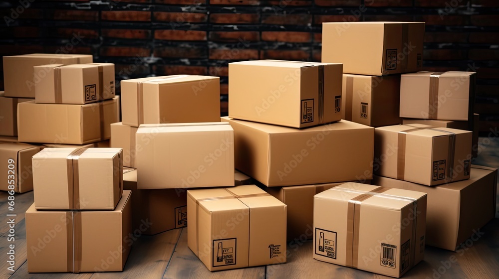 cardboard delivery boxes or parcels, the concept of shipping and logistics with a focus on the neatly arranged packages. cardboard delivery boxes or parcels, the concept of shipping and logistics with a focus on the neatly arranged packages.