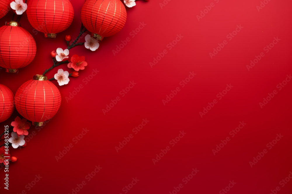 Traditional chinese red lantern. Chinese lunar new year background - obrazy, fototapety, plakaty 