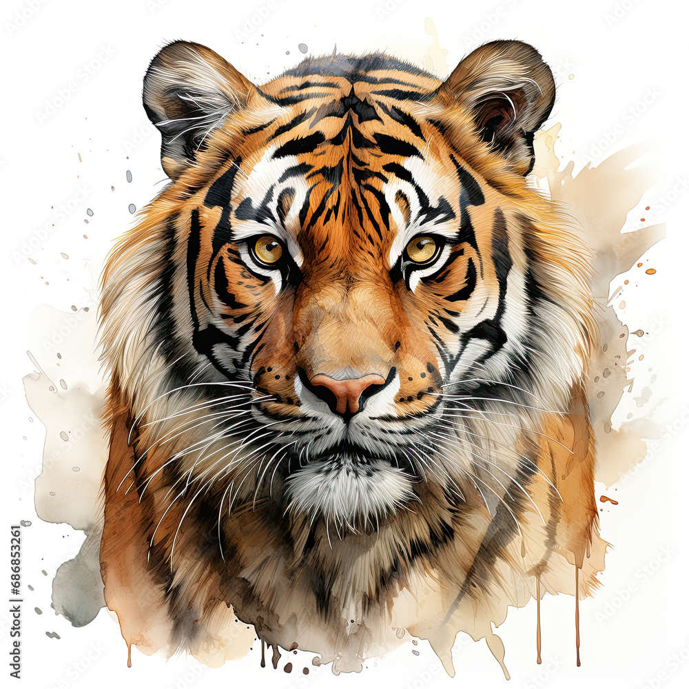 Obraz premium watercolor Tiger clipart, Generative Ai