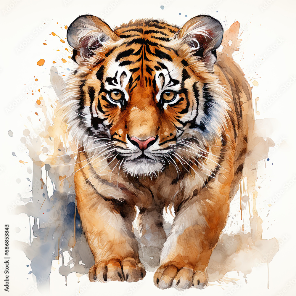 Obraz premium watercolor Tiger clipart, Generative Ai