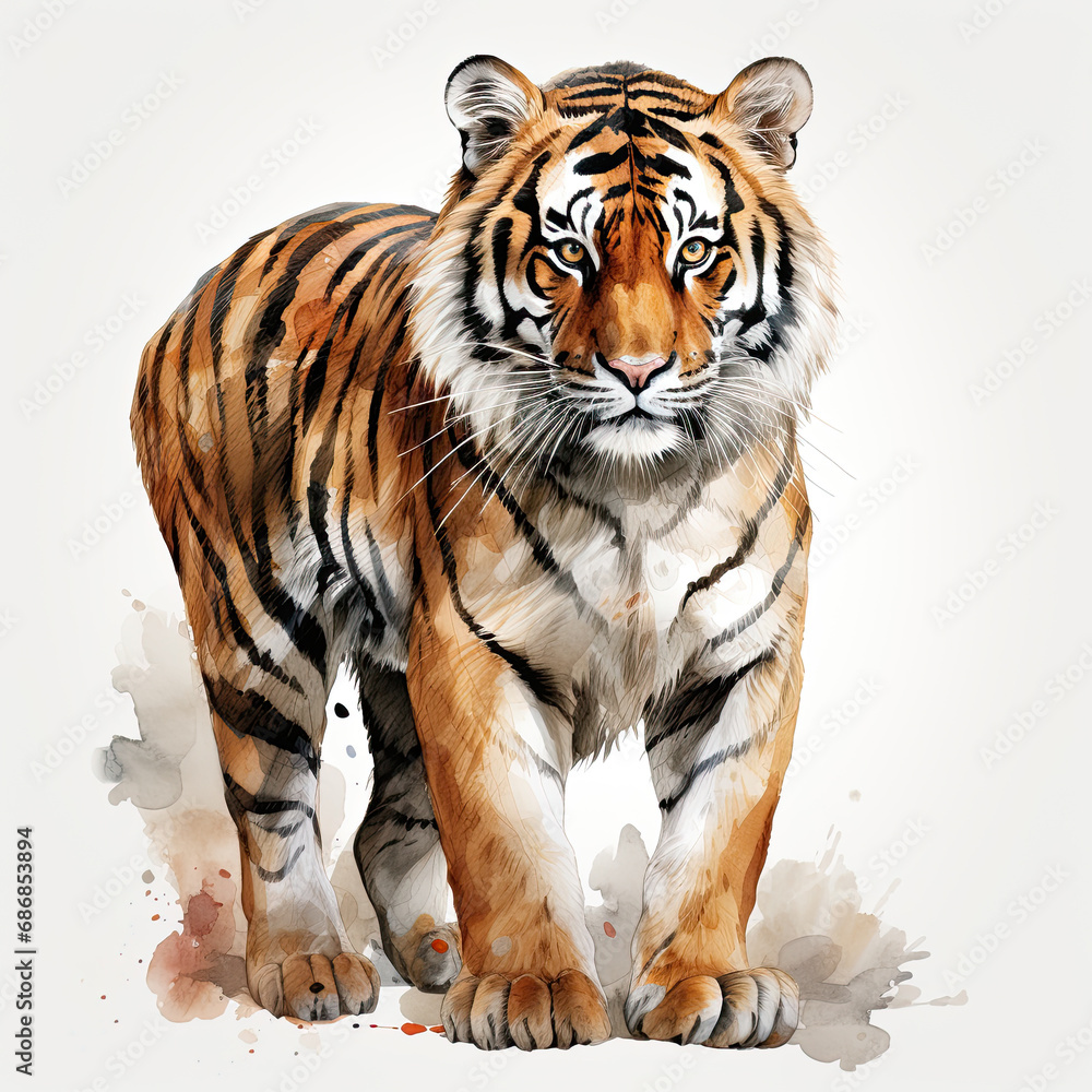 Fototapeta premium watercolor Tiger clipart, Generative Ai
