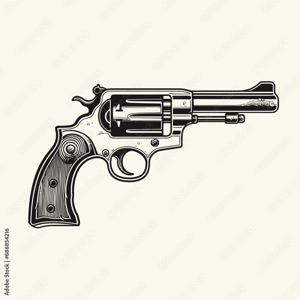 Weapon revolver monochrome vintage logotype with gun vector illustration detailed handgun