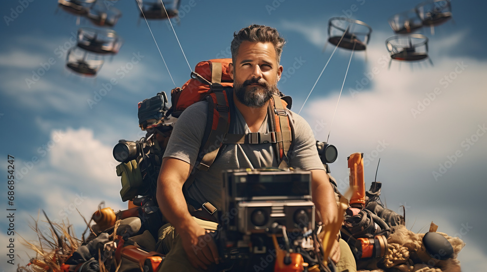 Kite Aerial Photographer A portrait of a photographer using kites to