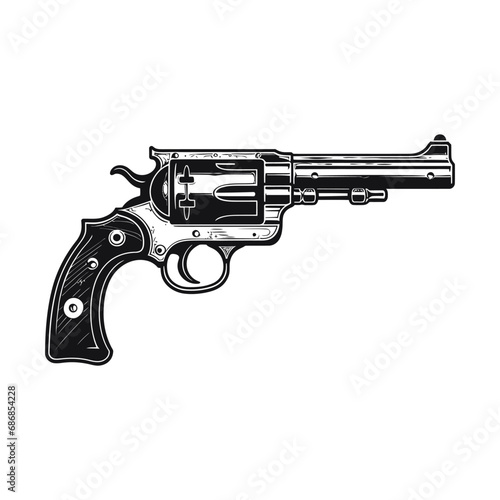 Weapon revolver monochrome vintage logotype with gun vector illustration detailed handgun