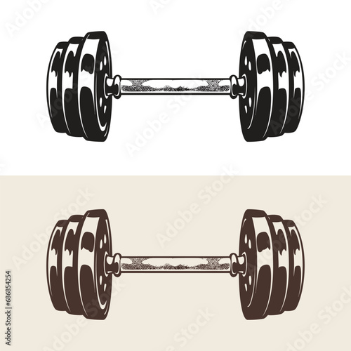 vintage retro powerlifting bodybuilding gym fitbarbell with barbell icon design template vector isolated illustration