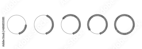 A set of branches with leaves in different variations. Round award of laurel wreaths. Vector design element.
