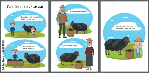 Baa baa black sheep song. Vector illustration. nursery rhymes. printable pages.  photo