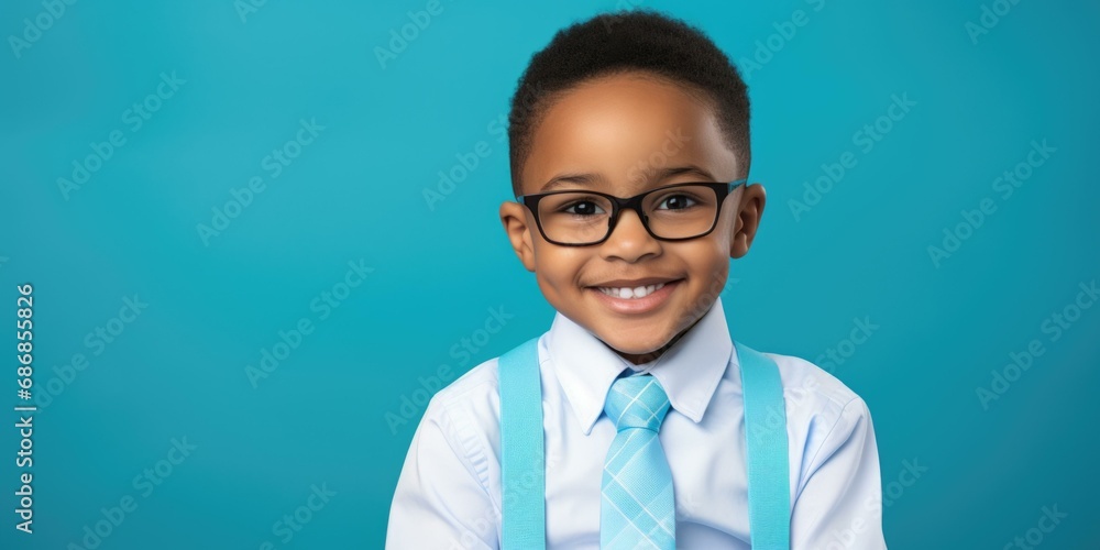 A little boy wearing glasses and a tie. Generative AI. A little boy wearing glasses and a tie. Generative AI.