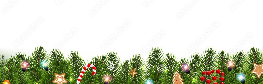 Christmas Frame With Fir Tree White Background