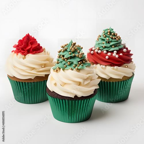 set of christmas cakes Festive holiday cupcake ai generative