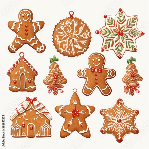 Gingerbread set isolated on a white background. Christmas cookies.