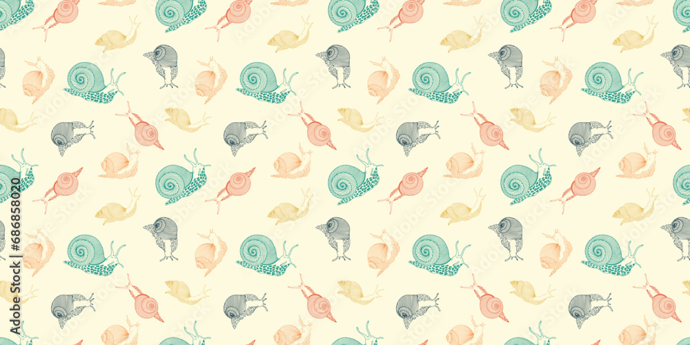 Seamless pattern of snails. Vector illustration
