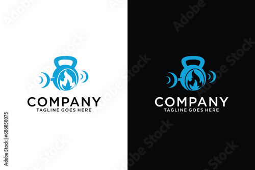 barbell and fire and fitness vector logo icon design
