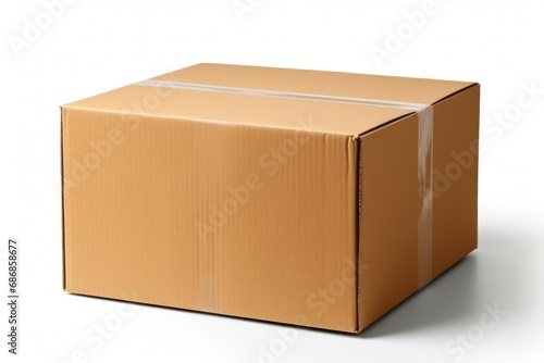 A cardboard box on a white surface, cardboard packaging mockup.