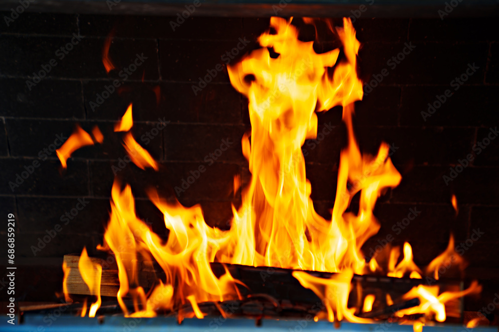 Flames of open flame in the furnace Flames of open flame in the furnace