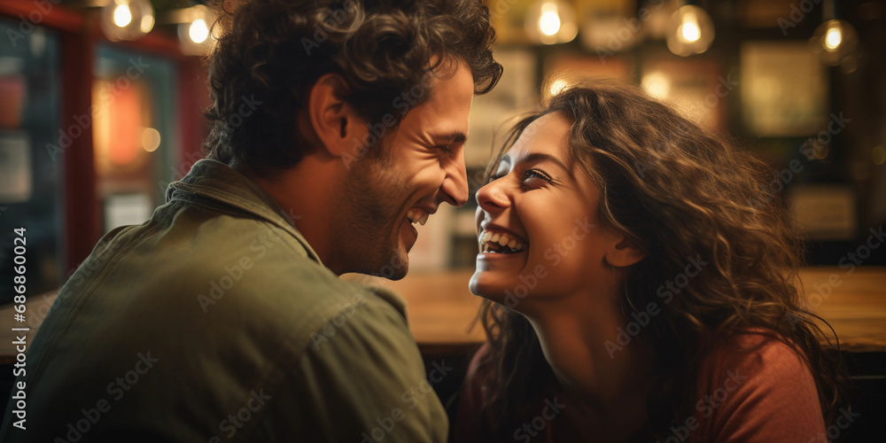 Φωτογραφία Joyous emotive portrait of a couple sharing a secret, close-up, whispering, cand