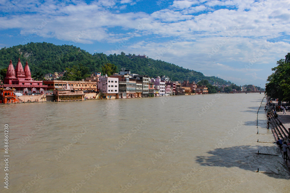 Embankment of the Ganiga River, the city of Haridwar. India