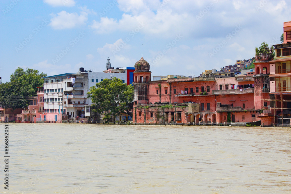 Embankment of the Ganiga River, the city of Haridwar. India