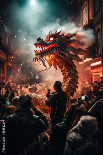 Chinese new year celebration with Dragon and fireworks © Hugo