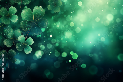 Clower leaves with sparkles and depth of field, St Patrick's day background. High quality photo photo