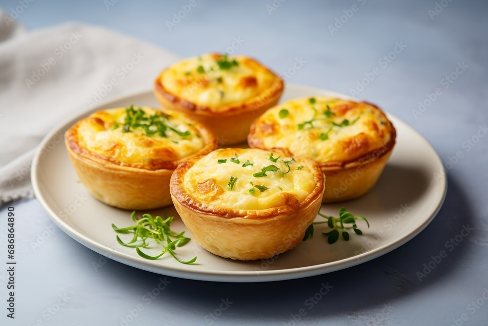Golden crust mini quiches, party snack food quiches