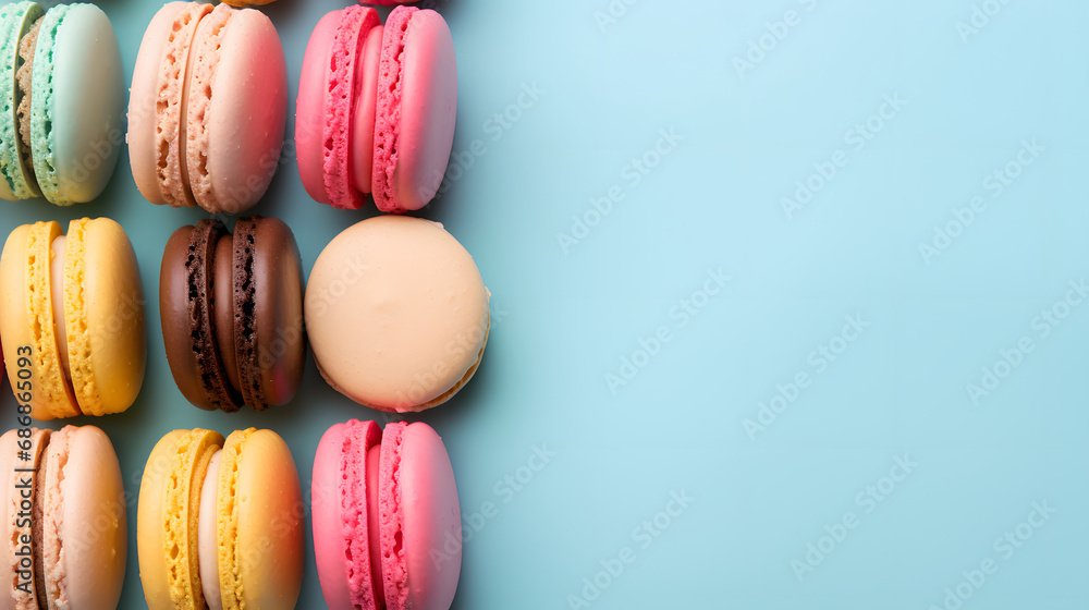 Macaroons Background, pastel colors, view from above. Delicious multicolored dessert. Cookies, pastries, flour products. Macaroons Background, pastel colors, view from above. Delicious multicolored dessert. Cookies, pastries, flour products.