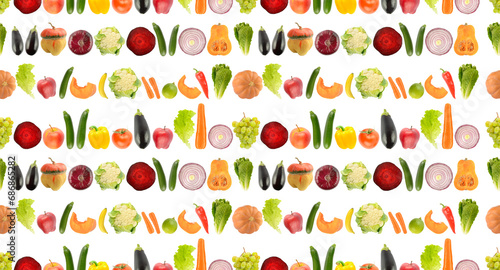 Fototapeta Naklejka Na Ścianę i Meble -  Fruit and vegetable seamless pattern isolated on white