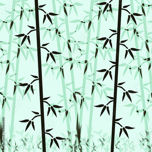 Asian Bamboo Pattern in Green Background © Sharon