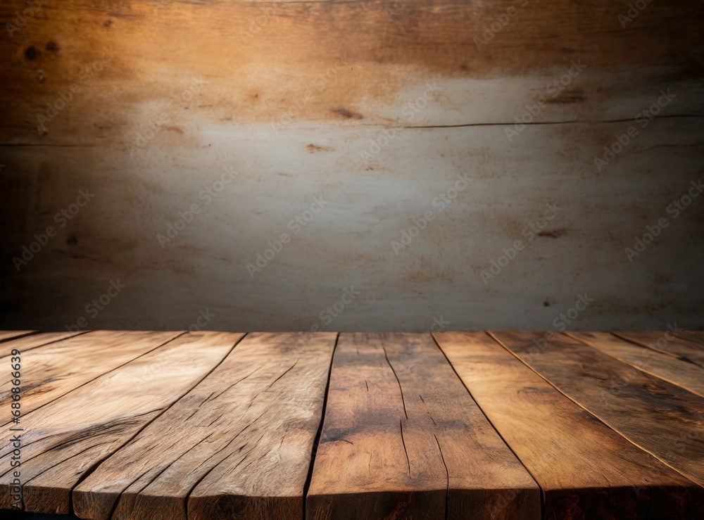 Fotografie Empty old wooden shelf/table background with copy space for text, design or to e
