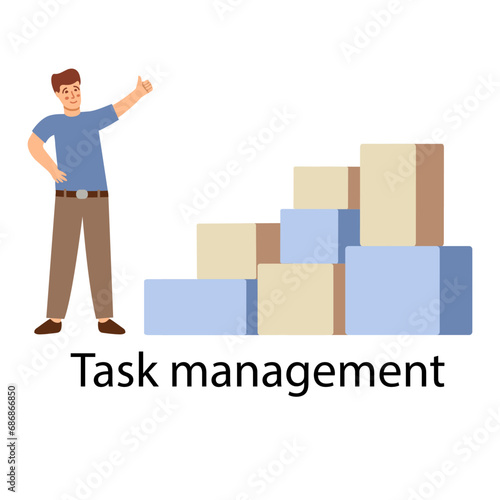 Tasks management.Tired and exasperated office worker.Productive workflow organization.Task management. Vector illustration.Isolated on white background.