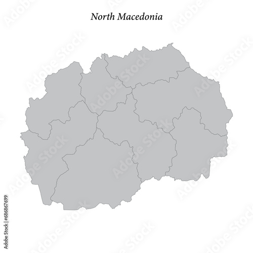 Simple flat Map of North Macedonia with borders