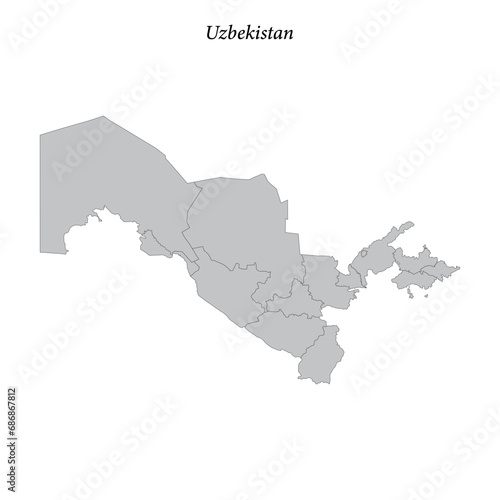 Simple flat Map of Uzbekistan with borders