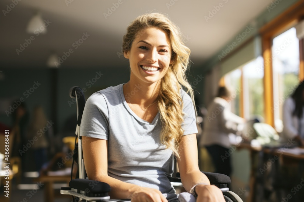 Radiant Young Woman Enjoying Sunshine in Wheelchair 
