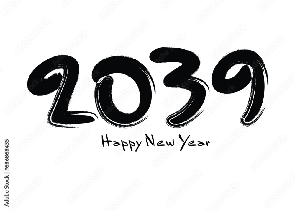 2039 Happy new year black vector illustration, numbers handwritten calligraphy, 2039 year vector, New year celebration, 2039 Number design on white background, typography lettering text vector 2039 Happy new year black vector illustration, numbers handwritten calligraphy, 2039 year vector, New year celebration, 2039 Number design on white background, typography lettering text vector