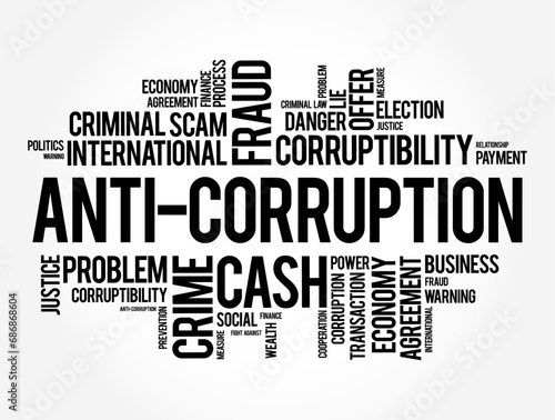 Anti-Corruption - comprises activities that oppose or inhibit corruption, word cloud concept for presentations and reports