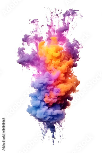 Colorful Rainbow smoke explosion, multi color dust flame smoke on white background 