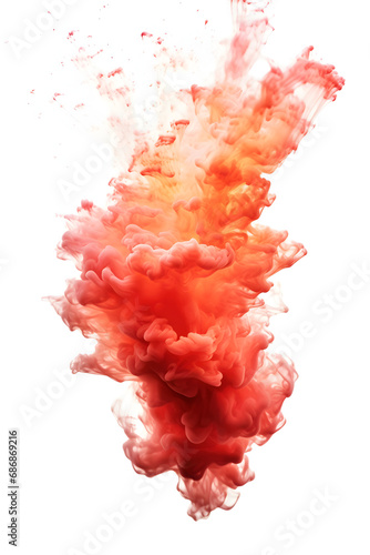 Dangerous signal orange smoke flame explosion on white background, fire flame shape smoke explosion