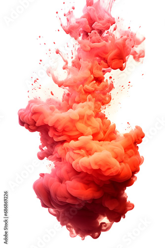 Dangerous signal orange smoke flame explosion on white background, fire flame shape smoke explosion
