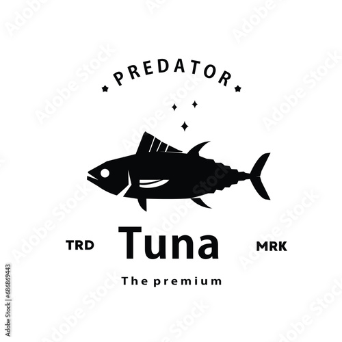 vintage retro hipster tuna logo vector outline silhouette art icon