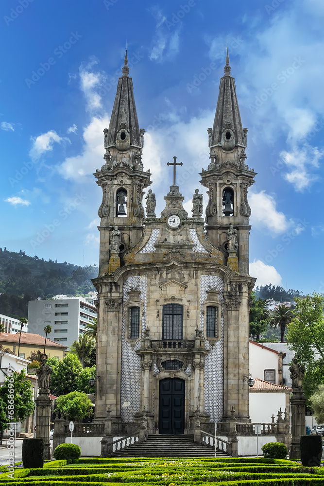 Sao Gualter Church (Igreja de Nossa Senhora da Consolacao e Dos Santos Passos) in the Old City of Guimaraes, Portugal. The church built in XVIII century with Baroque style and Rococo decoration.