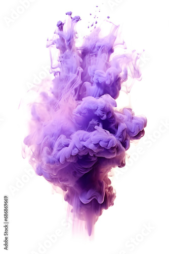 Purple smoke explosion on white background that looks like a flame, Vibrant Purple Smoke Flame: Dynamic Vertical Explosion on White