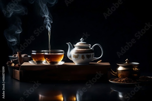 tea on the table with dark background
