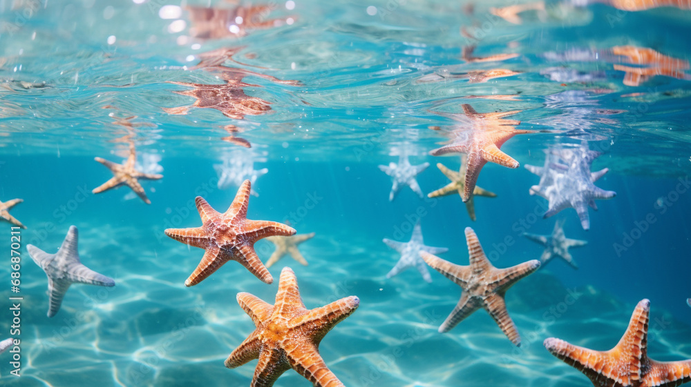 underwater view of a beautiful sea with starfish underwater view of a beautiful sea with starfish