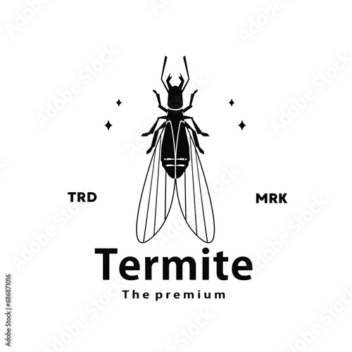 vintage retro hipster termite logo vector outline silhouette art icon
