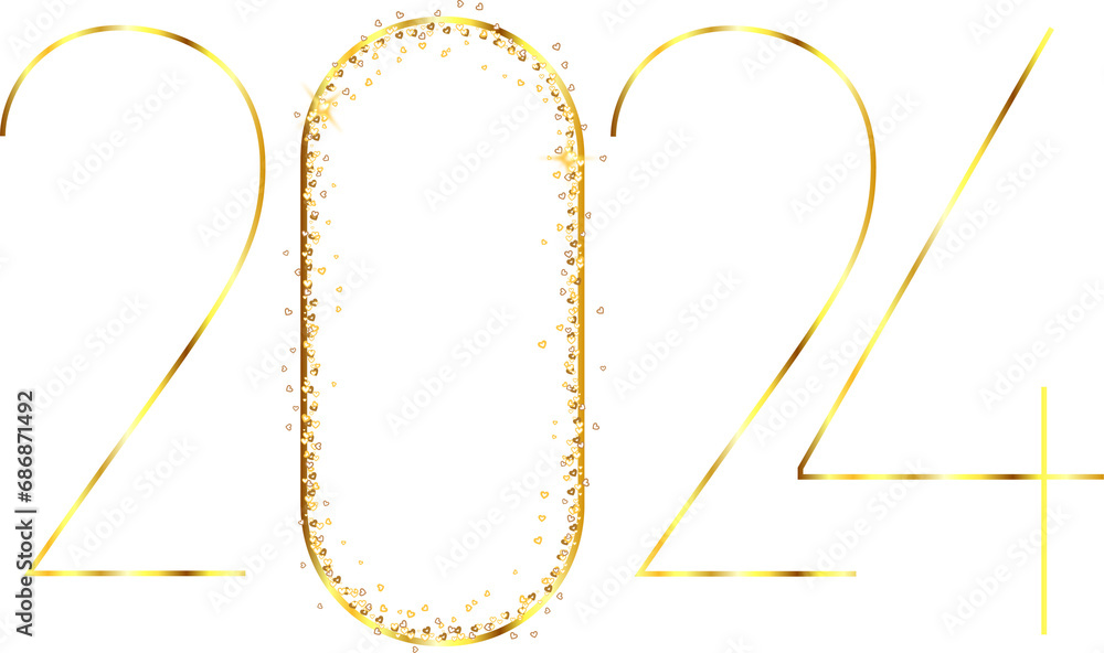 Obraz premium New Year 2024 Typography in Metallic Gold