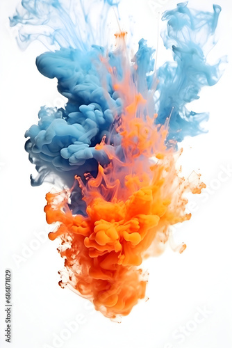Blue and Orange aqua color smoke flame explosion 